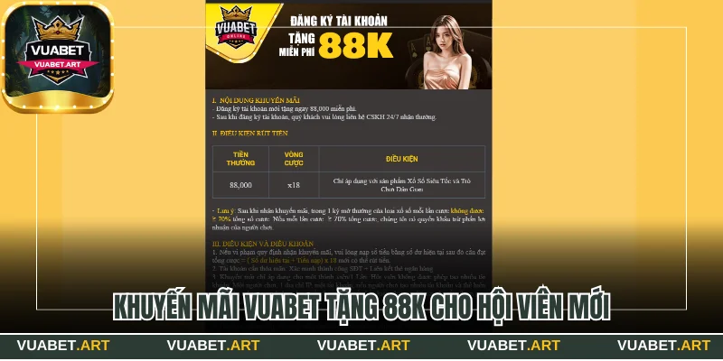 Khuyến mãi Vuabet tặng 88K cho hội viên mới