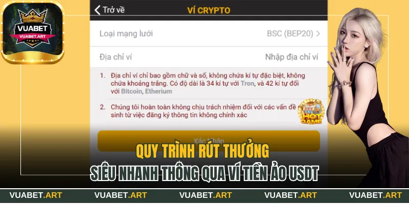Quy trình rút thưởng siêu nhanh thông qua ví tiền ảo USDT